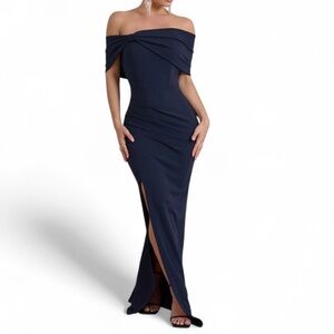 Club L London Eva Navy Bardot Gown